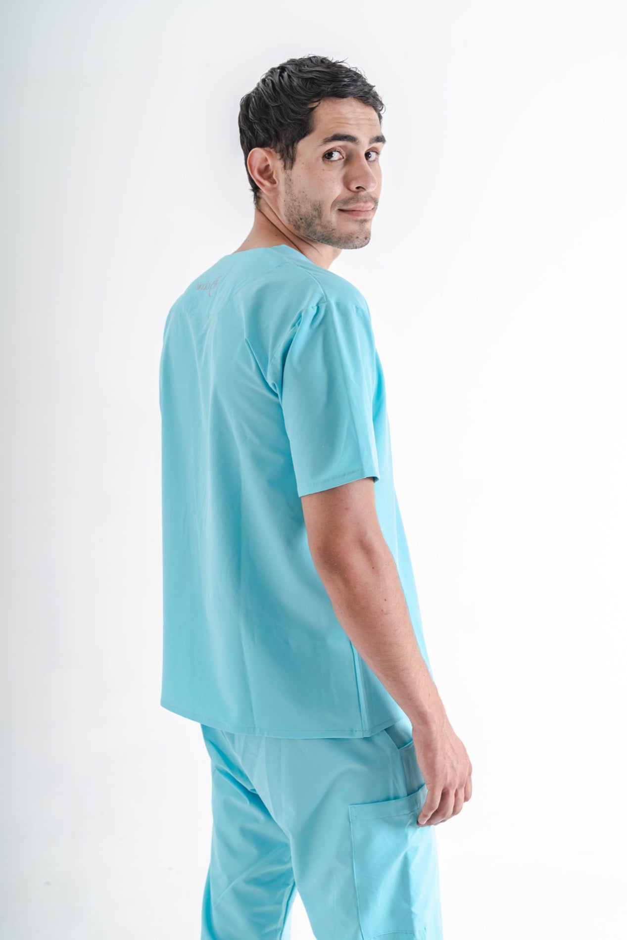 Scrub conjunto cuello v azul turqueza